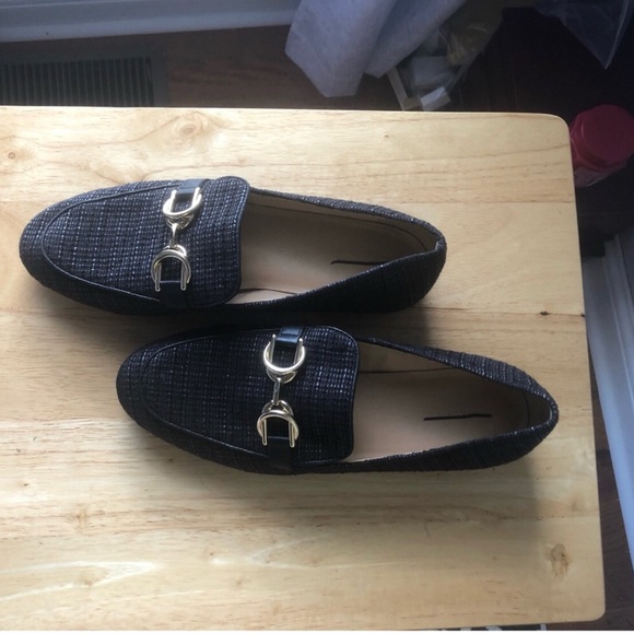NWOT Ann Taylor Black Chain Bit Horsebit Straw Loafers Size 9.5, 9 - Picture 3 of 6